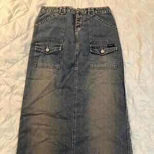 SQUEEZE JEANS Stephen Hardy Long Skirt Grunge Y2K 2000s Size 7/8 Cotton Low Rise